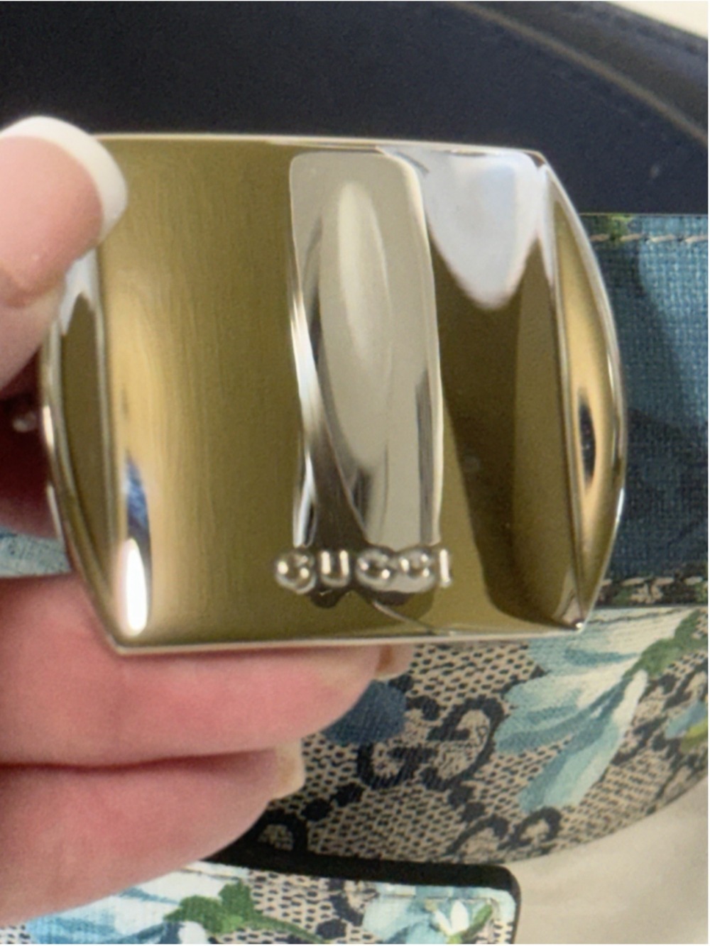 Gucci Gucci Silver Buckle Blue GG Supreme Coated Canvas Belt 95/38 floral - Picture 6 of 16